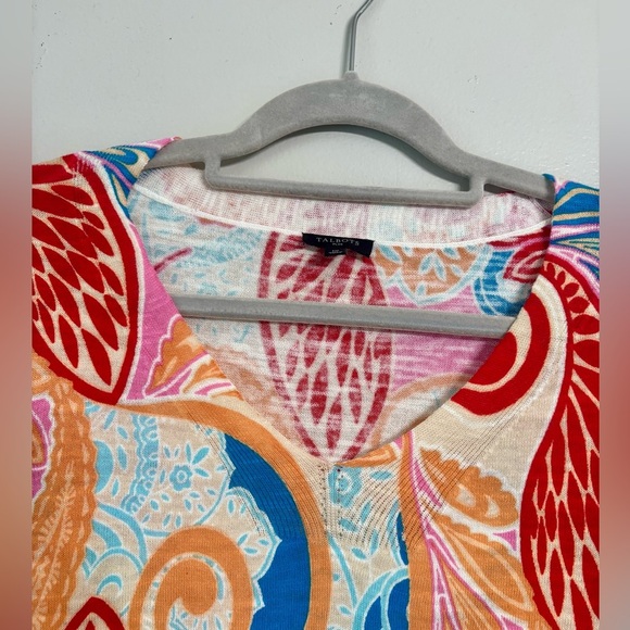 Talbots Jungle Paisley V-Neck Pullover Sweater 100% Cotton - Picture 4 of 6